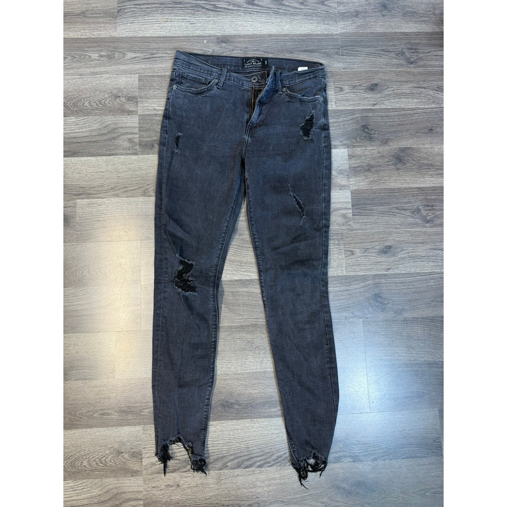 Lucky Brand Brooke Legging Jeans Black Distressed Frayed Step Hem Skinny 6/28